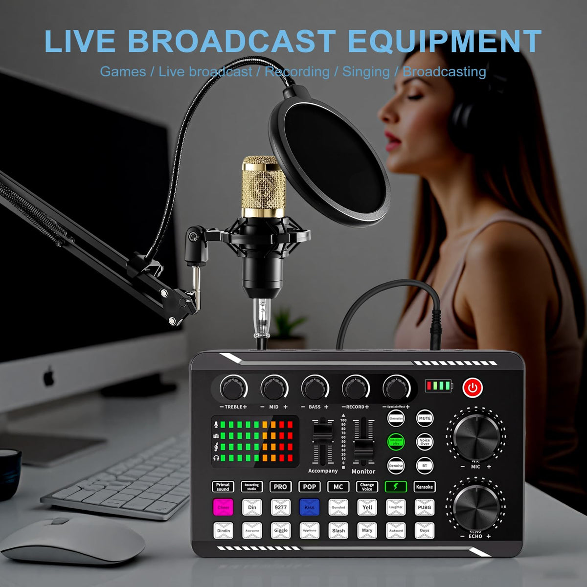 ALSO GO Podcast Equipment Bundle, Podcast Equipment with BM-800 Microphone(Gold) & F998 Sound Card, Recording Studio Equipment for Podcasting, Singing, Gaming, and Live Streaming YouTube Tiktok