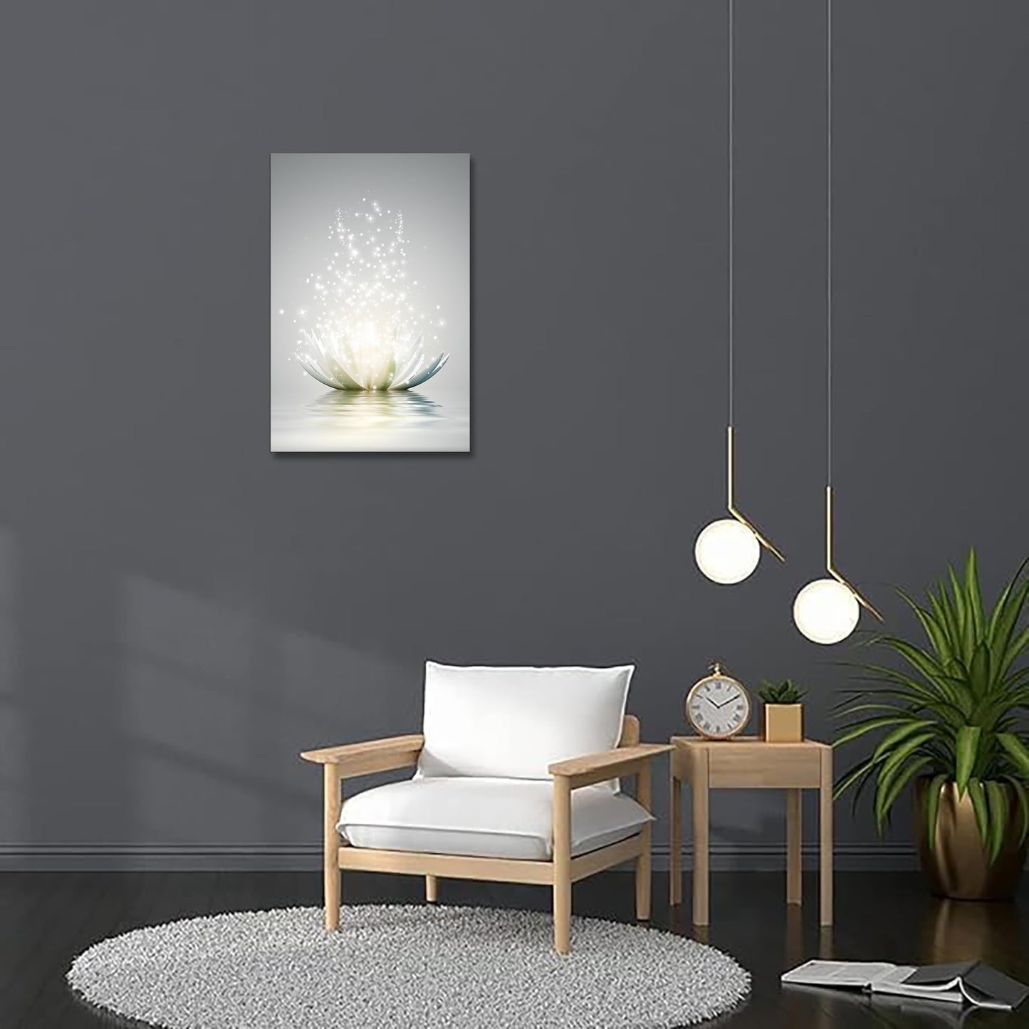 Lotus Floral Canvas Prints Art for Zen Office Decor Wall Art Meditation Pictures Modern Artwork Painting Framed Ready to Hang(16x24inch)