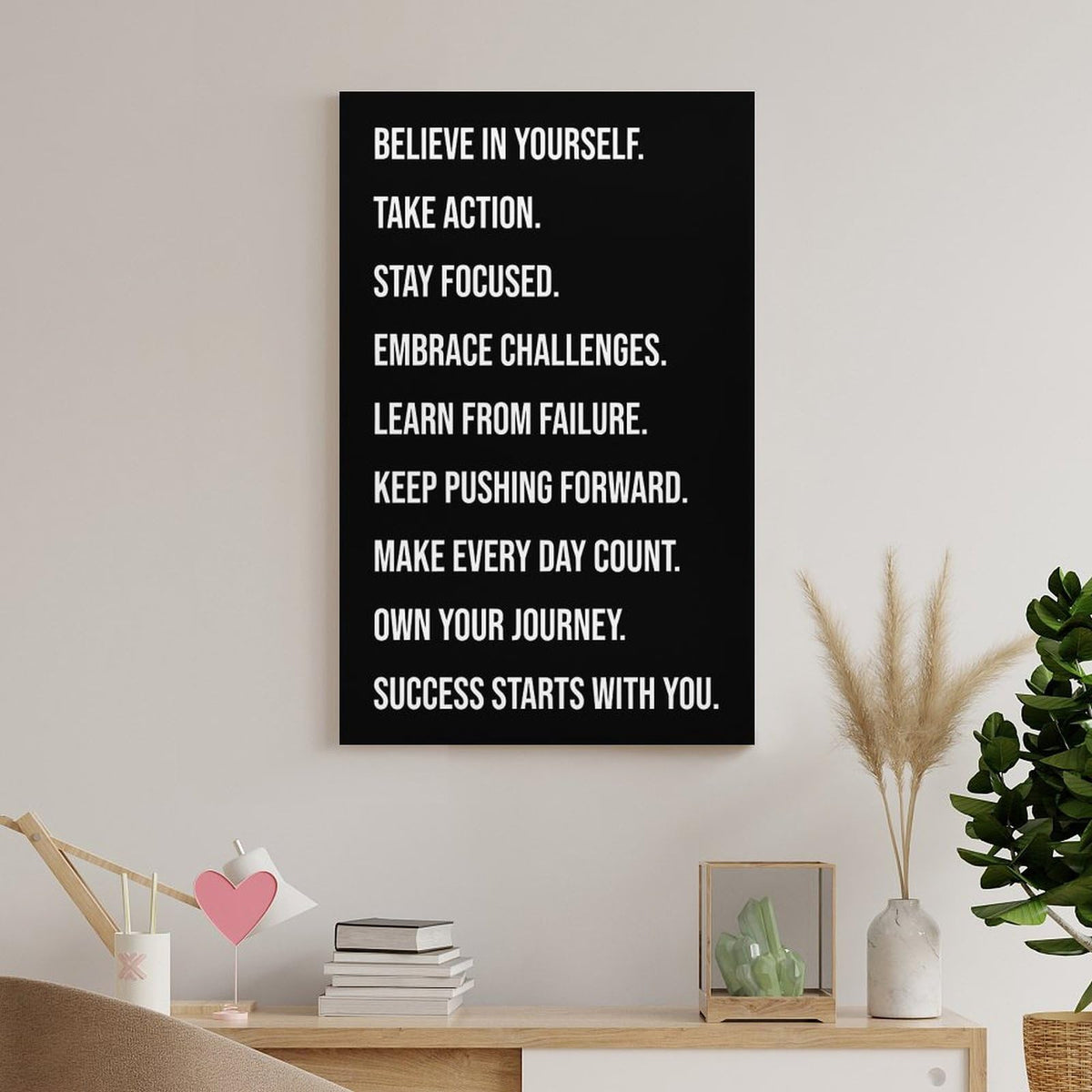 Motivational Gym Quote Build Self Belief Take Action Stay Focused Canvas Printing Wall Art Prints Wall Decor Posters Scandinavian Bohemian Typography for Living Room Office 12x18inch(30x45cm)