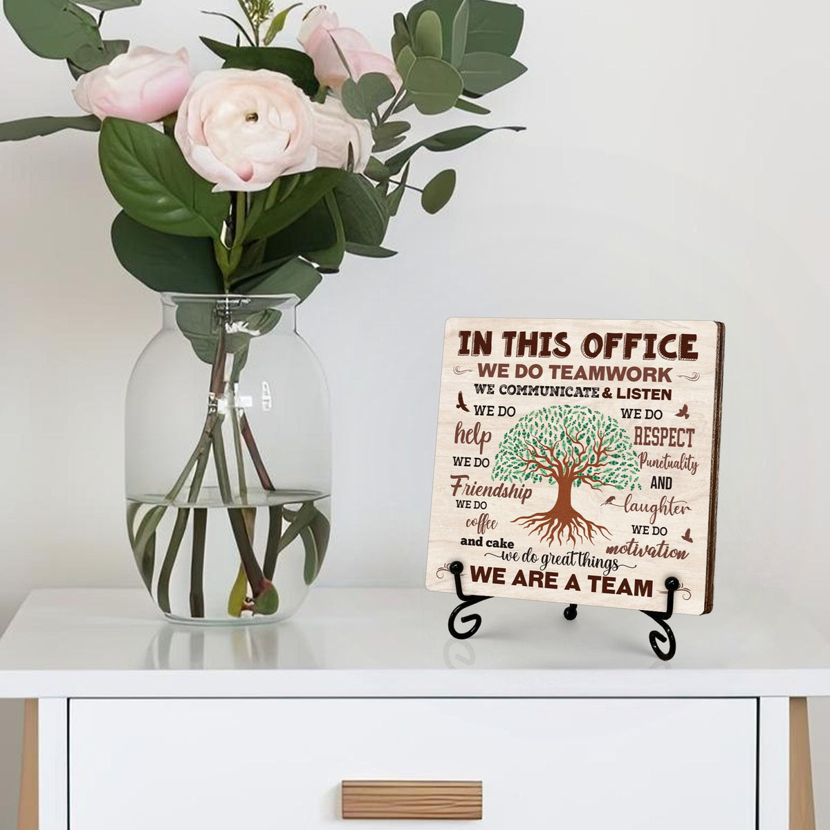 Team Definition Gifts for Women Men, Teams Signs for Work, In This Office We Are A Team Wooden Sign with Stand, Thank You Gifts for Coworkers Employees, Home Office Desk Decor, 5"x5"-C07