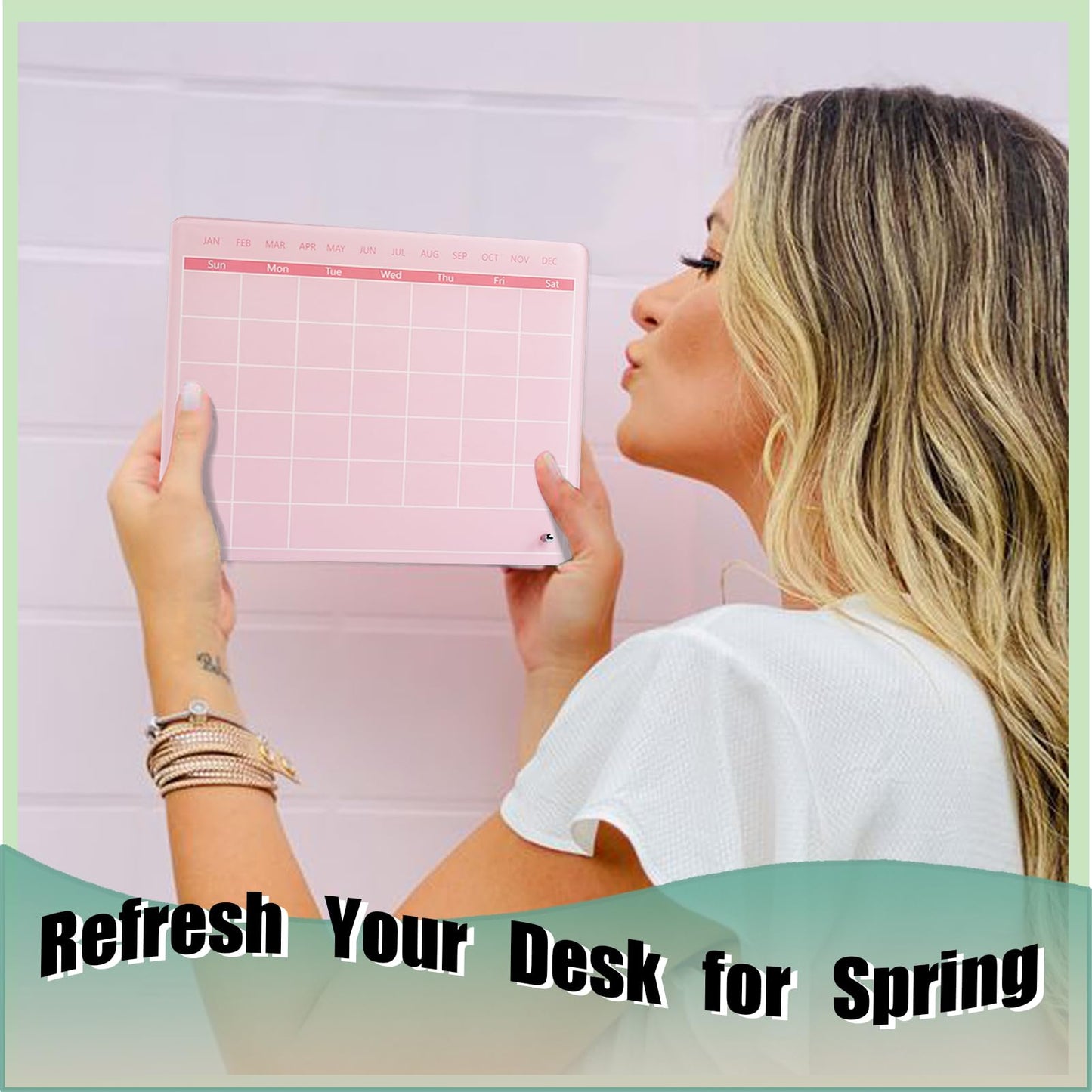 Marribol Calendar Dry Erase Board,12"X10",Acrylic Desk Calendar with Stand,Pink Dry Erase Board for Home Office School