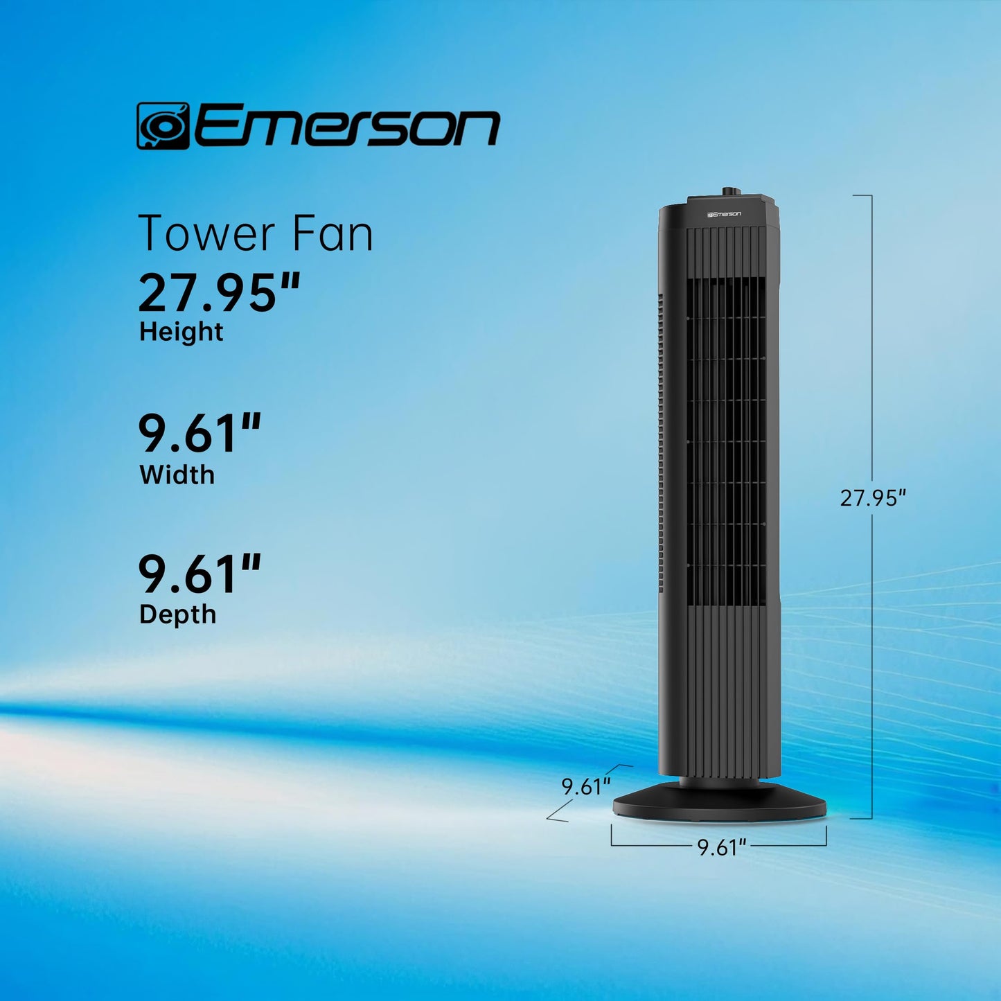 Emerson FAT2835-A Tower 60 Degree Oscillating Fan, 3 Speed Settings with Manual Knob, and Convenient Carry Handle, Black
