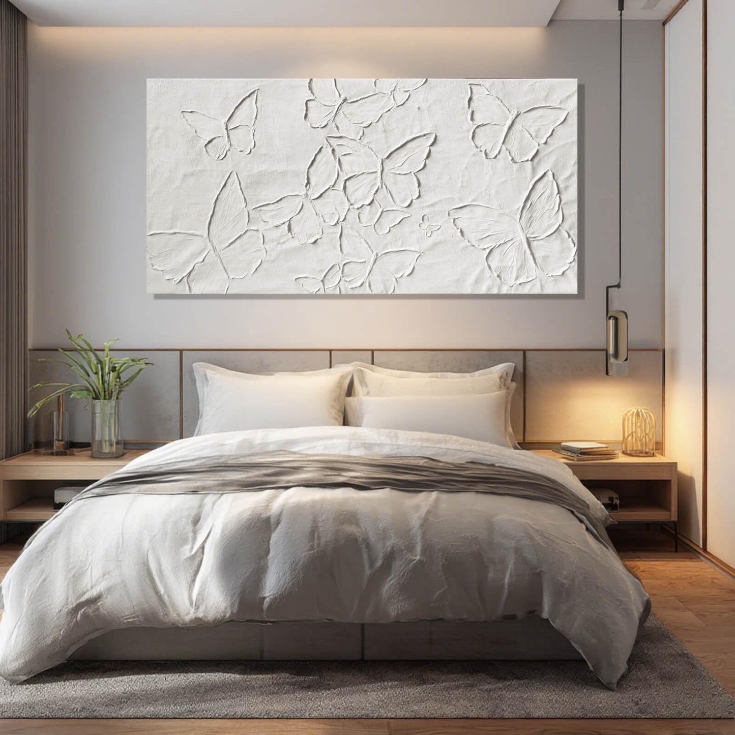 SHEYOYE White Minimalist Wall Art | Canvas Painting, Butterfly Modern Abstract Art Wall Decor for Bedroom, Living Room and Office Hallway Wall Decor 24" x 48"
