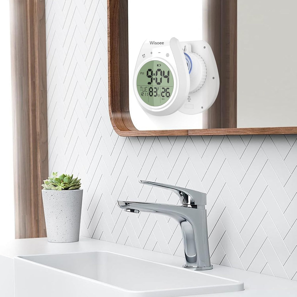 Wisoee Shower Clock Waterproof Bathroom Timer, Kitchen Wall Clock with Countdown, Temperature, Suction Cup, Battery Operated Digital Clock for Bath, Cook
