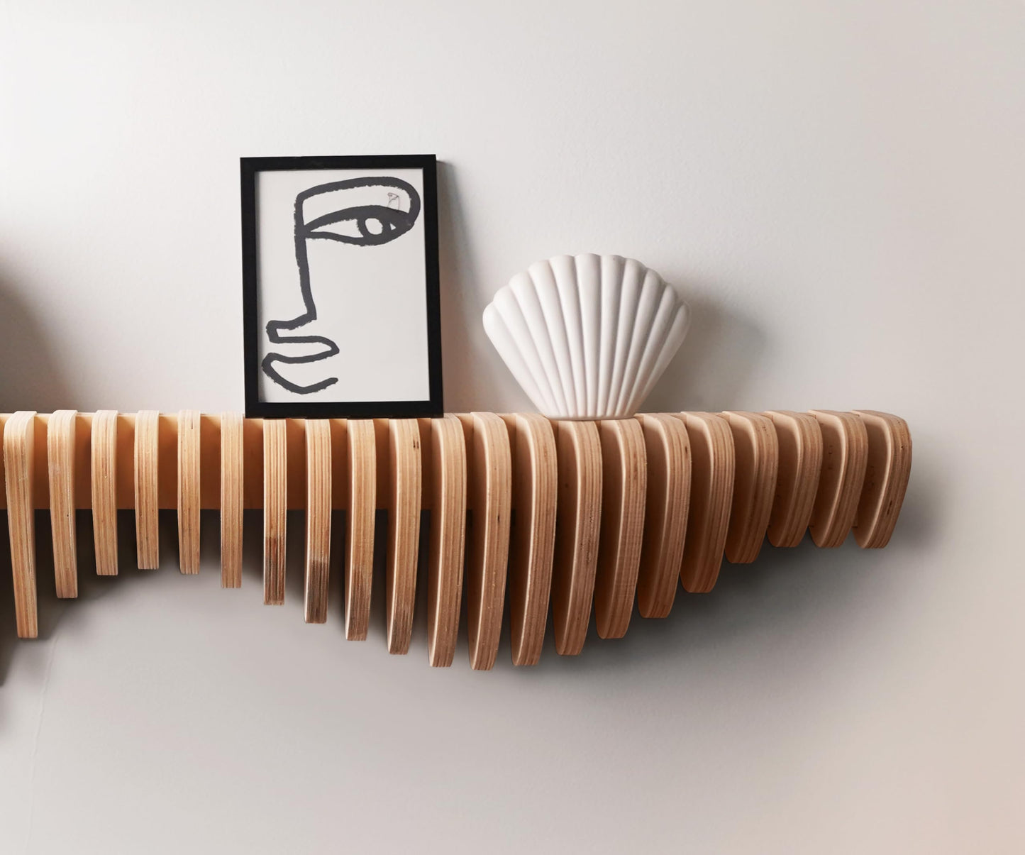 Lukelli Wooden Sound Wave Floating Shelf-4.8ft Modern Wall Shelf, 58x14x8.5in, Home Decor Design Furniture, for Living Room, Bedroom, Office, Studio