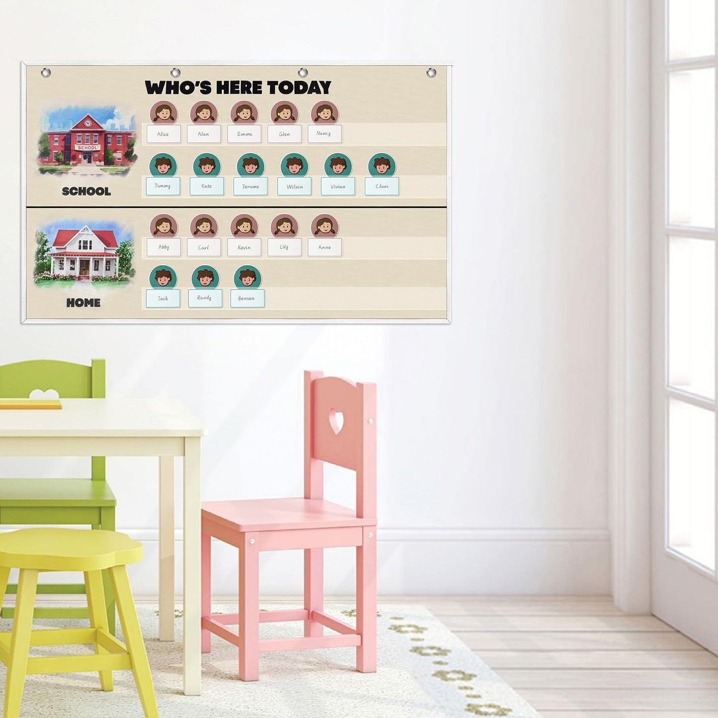 Attendance Pocket Chart for Classroom, Durable Classroom Management Pocket Chart 36 People Cards Included, Helping Hands Pocket Chart for Preschool Sunday School Kindergarten Daycare (Attendance)