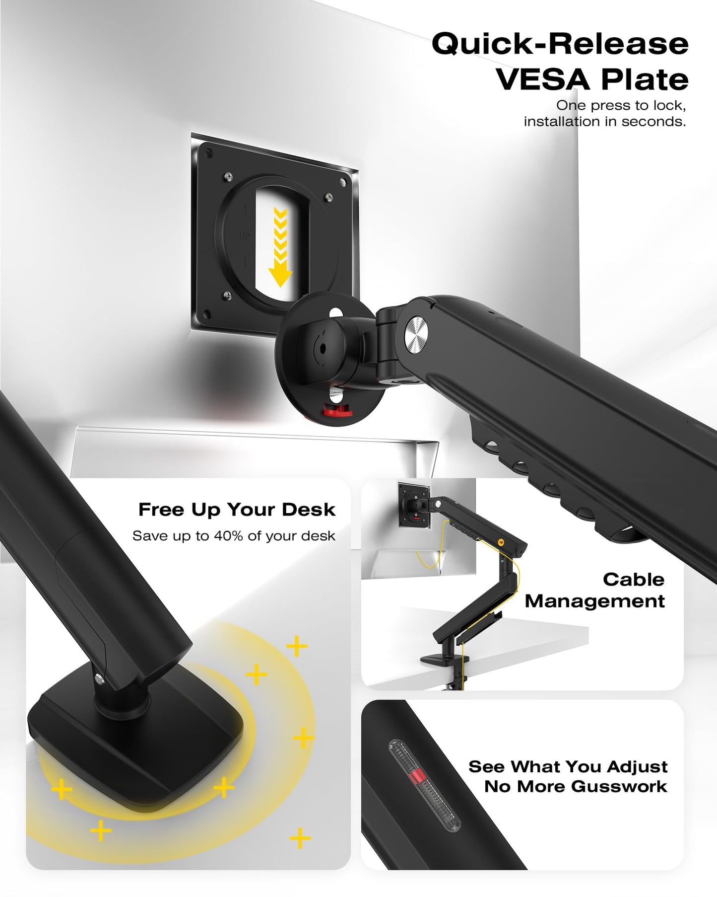 NB Single Computer Monitor Mount, Monitor Stand fits up to 32 Inch, Mechanical Spring Monitor Arm, VESA 75/100 mm, Model-A5(Black)