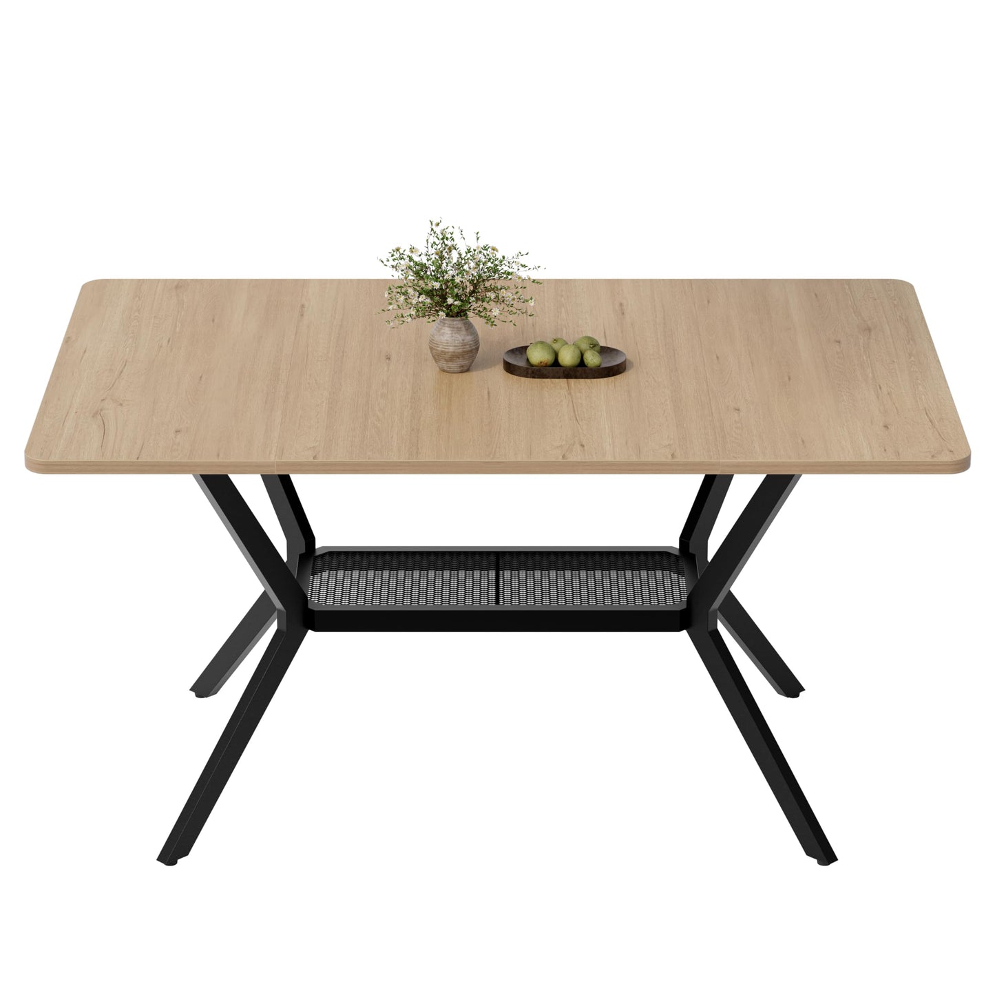 MECHYIN 55" Dining Table for 4-6, Industrial Kitchen Table with Spacious Storage Shelf, Sturdy Metal Frame Rectangle Dining Table for Dining Room, Small Apartments, Home Office