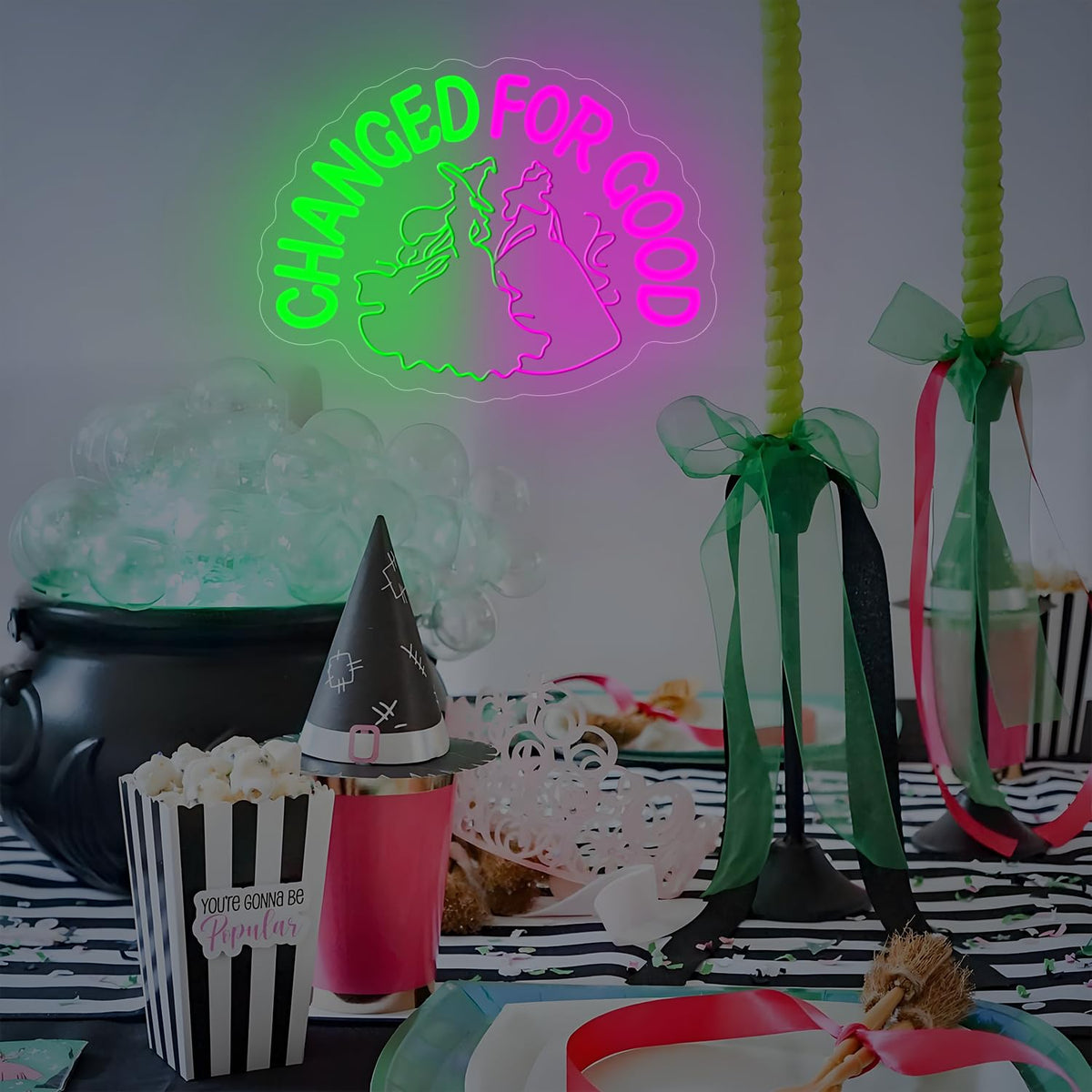 Changed for good Neon Signs Witch Magic Movie Neon Sign Change for Good Neon Sign for Wall Decor Green Pink Christmas Gifts for Fans Party Wall Decor