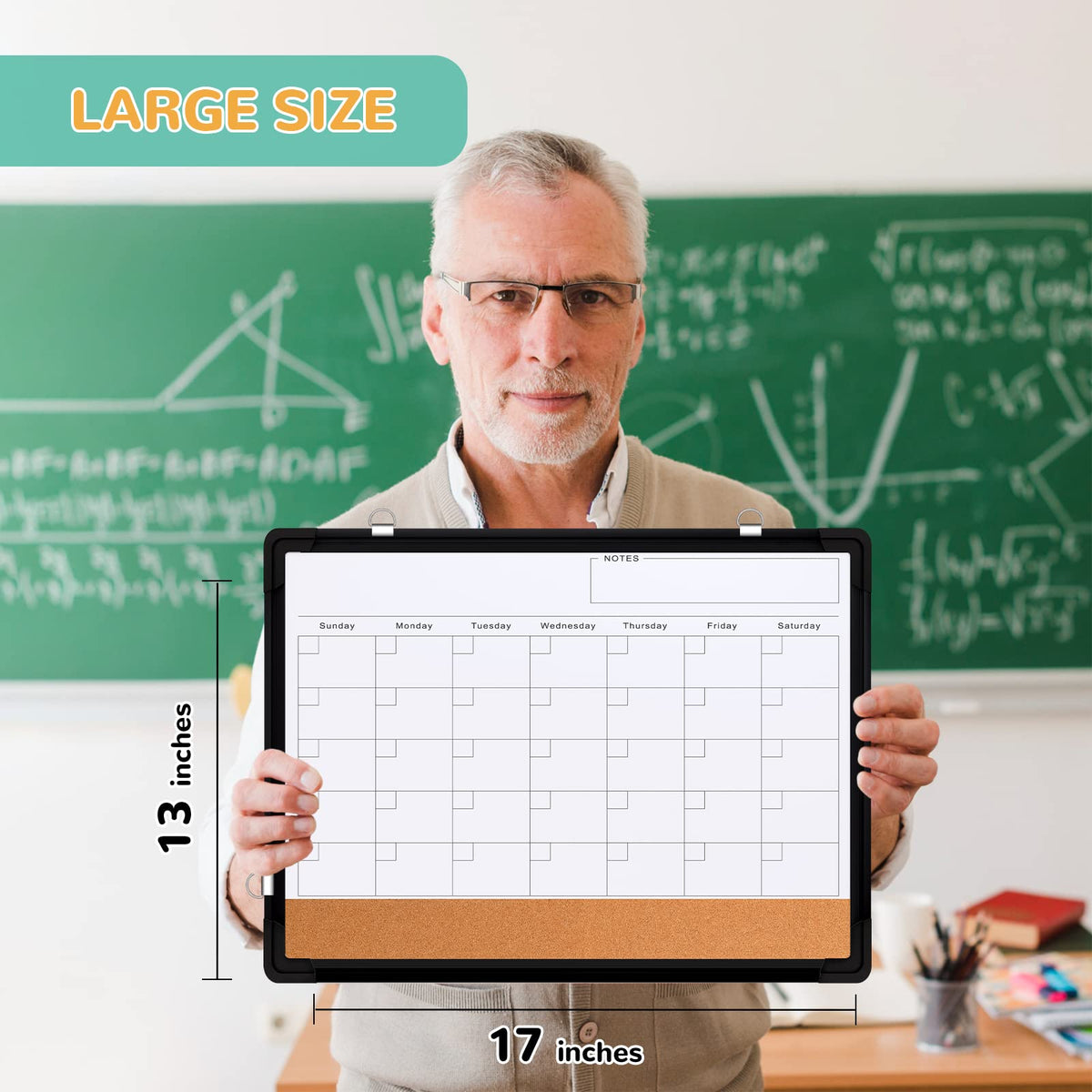 Monthly Calendar Whiteboard Dry Erase Cork Board Combination for Wall, 17x13 Magnetic Dry Erase Board, Double-Sided White Board, Portable Board for Office, Planning, Memo, School, Home (Black)