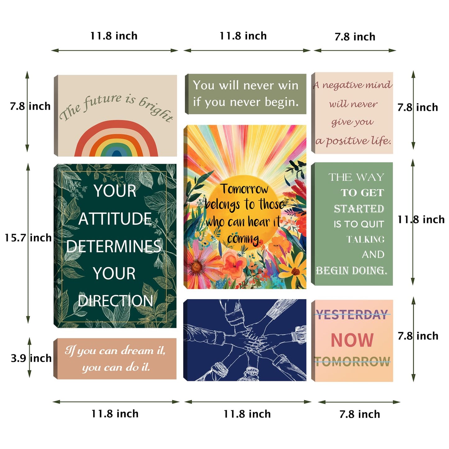 Halioyo Motivational Office Wall Art Set of 9, Women Inspirational Canvas Prints for Workplace, Positive Affirmations Wall Decor for Lobby Reception Study Room, Ready to Hang