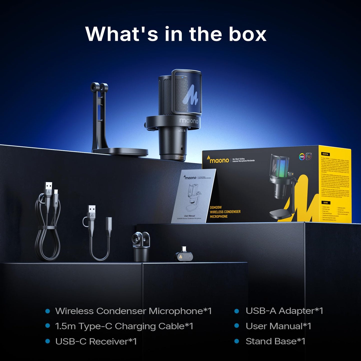 MAONO DGM20W Wireless Microphone for PC, Condenser USB Mic for Gaming Streaming with Noise Cancellation & Quick Mute,Gain Control,RGB,Software, Computer Desktop Mic for PS5 Twitch Discord