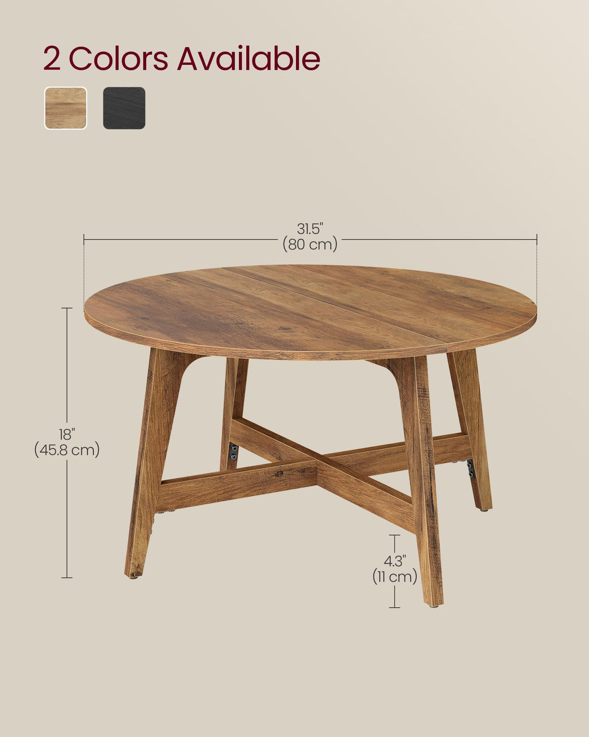 VASAGLE MAEZO Collection - Round Coffee Table, 31.5-Inch Center Table, Tapered Legs, Curved Transitions, Easy to Assemble, for Living Room, Honey Brown ULCT251KB01S