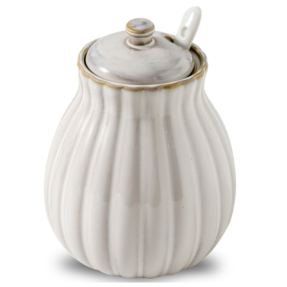 Seyatoo Sugar Bowl with Lid and Spoon, Ceramic Sugar Container for Coffee Bar, Sugar Jar Holder Sugar Dispenser Bowl for Sea Salt, Spice and Sugar, Glazed White