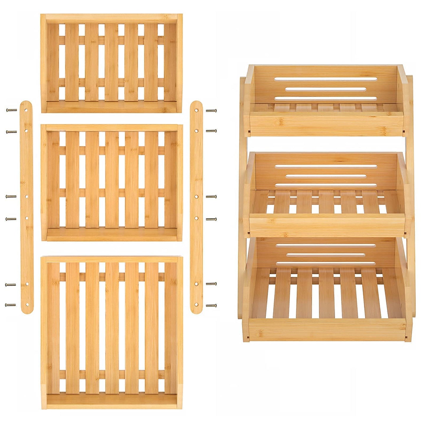 Merysen Large 3 Tier Bamboo Fruit Basket Stand for Kitchen Countertop – Fruit Holder – Suitable for Bread, Vegetables, Produce, Home Storage and Display