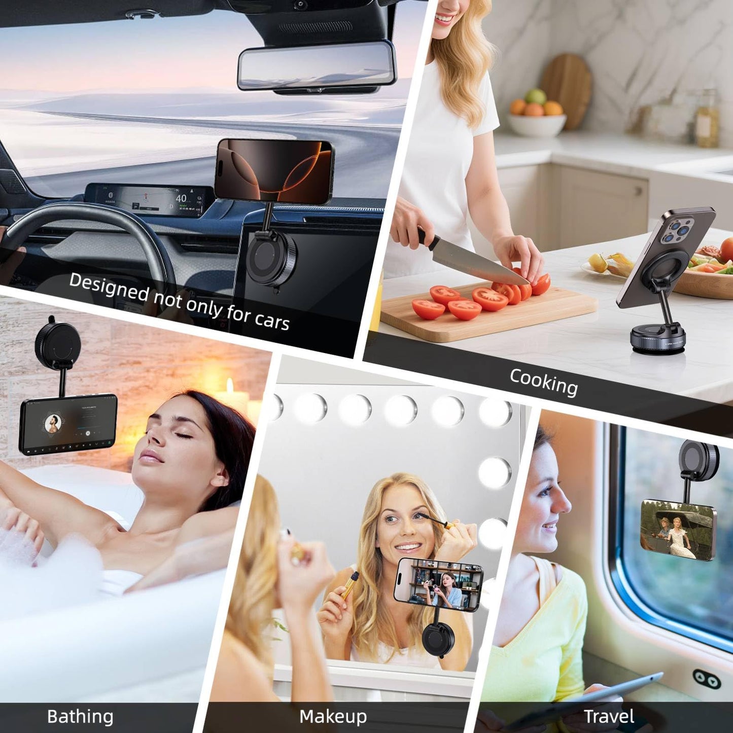 Jikasho Vacuum Magnetic Car Phone Holder for Magsafe, Hands-Free 360° Adjustable Suction Cup Phone Mount for Car/Gym/Mirror/Smooth Surface, Compatible with iPhone & Android (Black)
