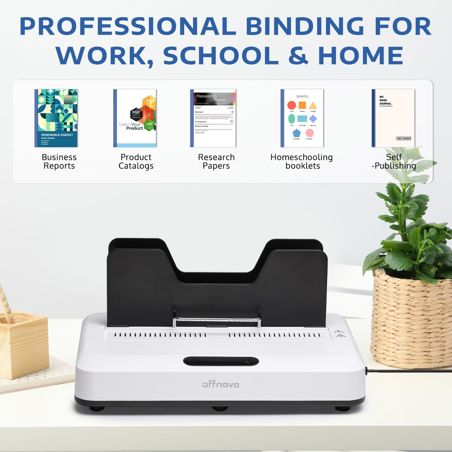 OFFNOVA Thermal Binding Machine 500 Sheets Capacity, No Preheat, Air Cooling, Book Binder Machine with 10 Binding Covers, A4/A5/Letter Size Business Documents, Office and Homeschool Projects