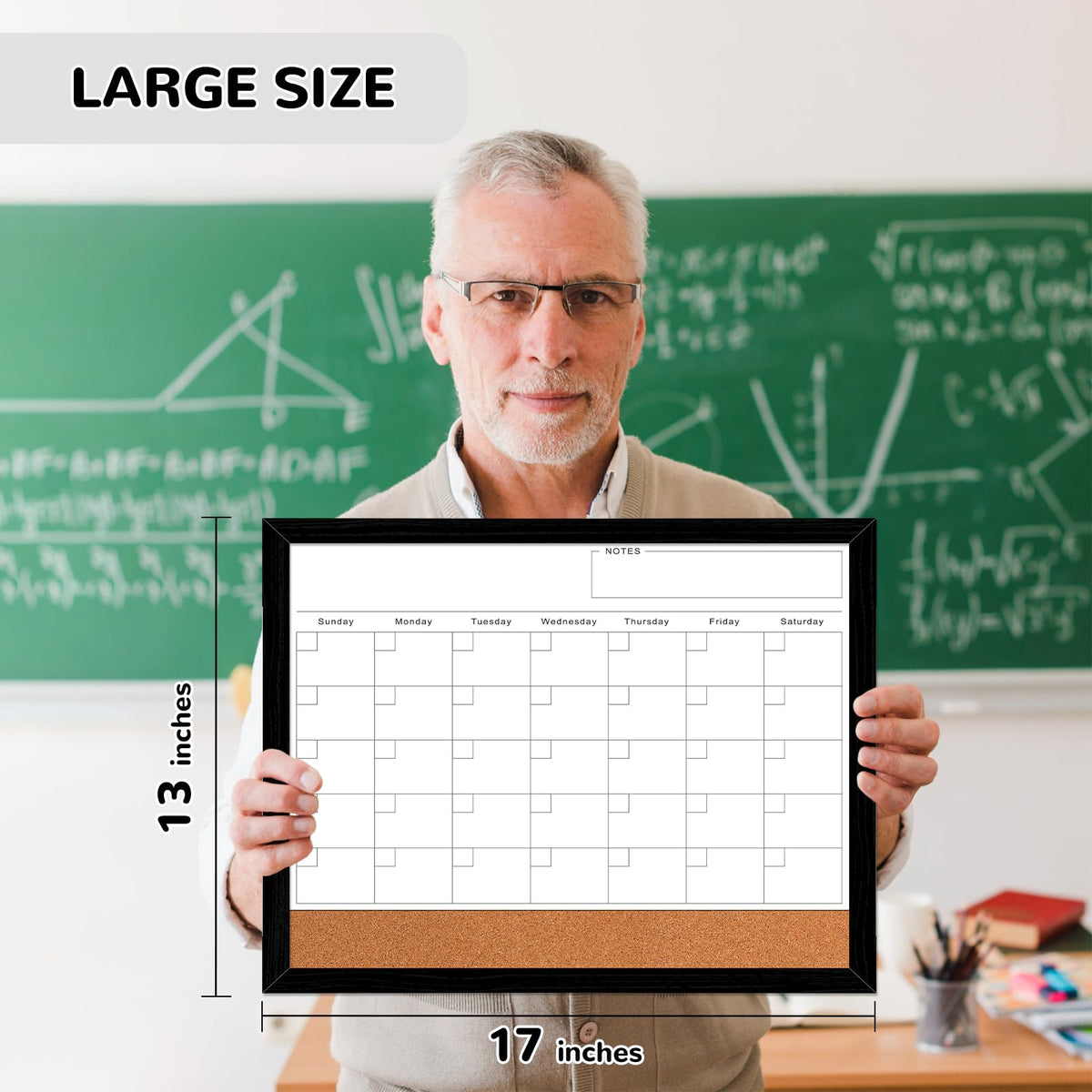 ABERLLS Monthly Calendar Dry Erase Board for Wall, 17''x13'' Whiteboard with Black Wood Framed, Magnetic White Boards, 2in1 White Board Cork Board Combo