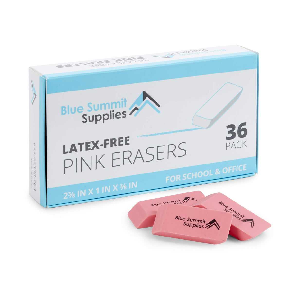 Blue Summit Supplies Pink Erasers, Bulk Erasers for Art, School, and Office Use, Classroom Set, 36 Pack