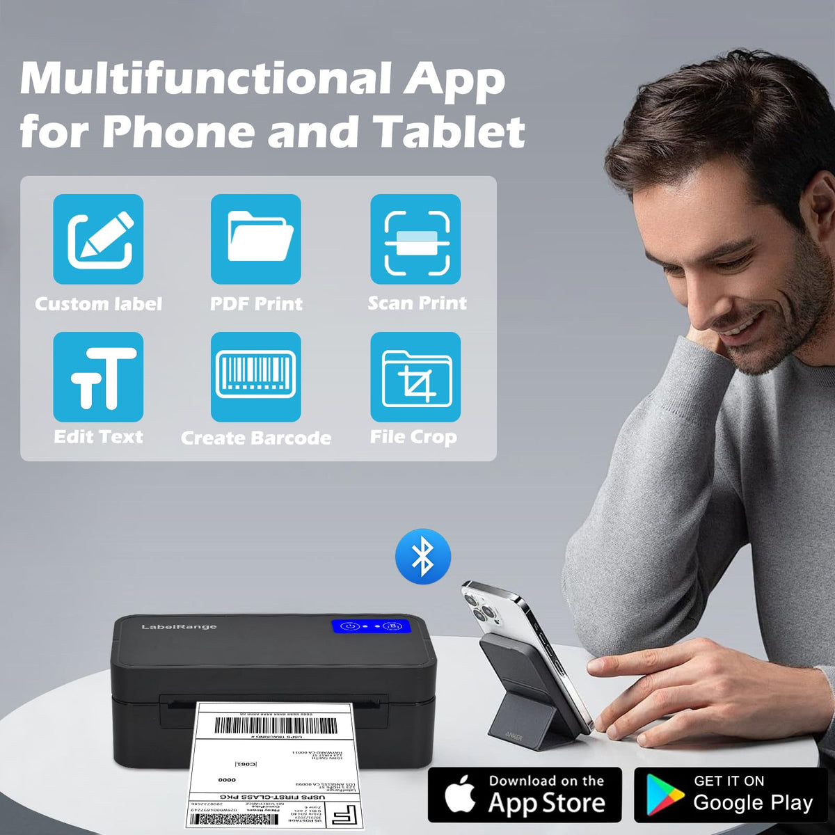 Bluetooth Thermal Label Printer for Mac, Windows, Phone, Tablet, Wireless 4x6 Shipping Label Printer for Shipping Packages, Support USPS, Amazon, Pirate Ship, Shopify