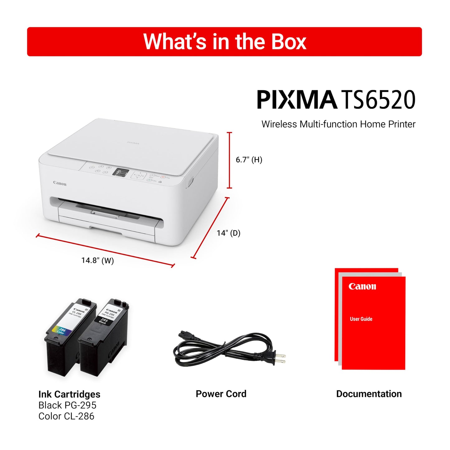 Canon PIXMA TS6520 Wireless Color Inkjet Printer Duplex Printing, White – Home Printer with Copier/Scanner, 1.42” OLED Display, Intuitive Control Panel, Compact Design