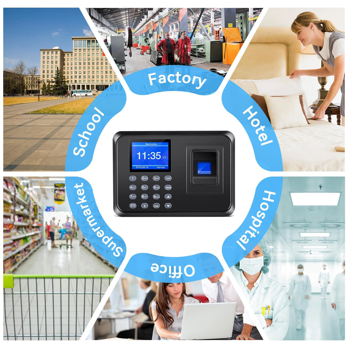 Mokhike Time Clocks for Employees Small Business, 2 in 1 Time Clock (Fingerprint & Password) Employee Clock in & Out Machine Attendance Punch Clock Recorder Tracker for Small Businesses & Offices