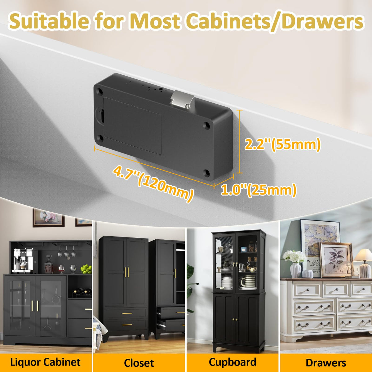 Bestkid Cabinet Lock RFID Card NFC Hidden Drawer Lock for Kitchen Pantry Furniture Smart Cupboard Door with Bluetooth APP Child Safety No Drilling Required Black