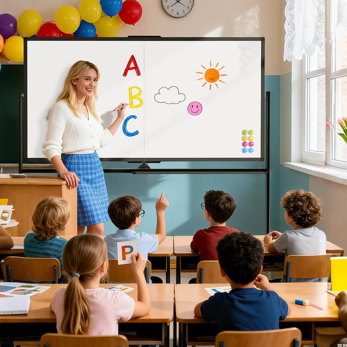 Large Rolling Whiteboard with Stand, 72" x 36" Double-Sided Mobile White Board Dry Erase, Giant Magnetic Dry Erase Board on Wheels for Office, Home & School,Black Frame