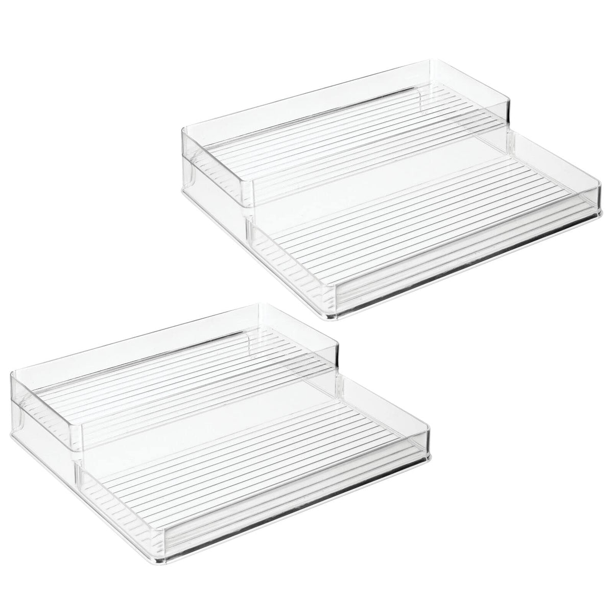 mDesign Plastic Kitchen Food Storage Organizer Shelves, Spice Rack Holder for Cabinet, Cupboard, Countertop, Pantry - Holds Jars, Baking Supplies, Canned Food - 2 Levels - 2 Pack - Clear