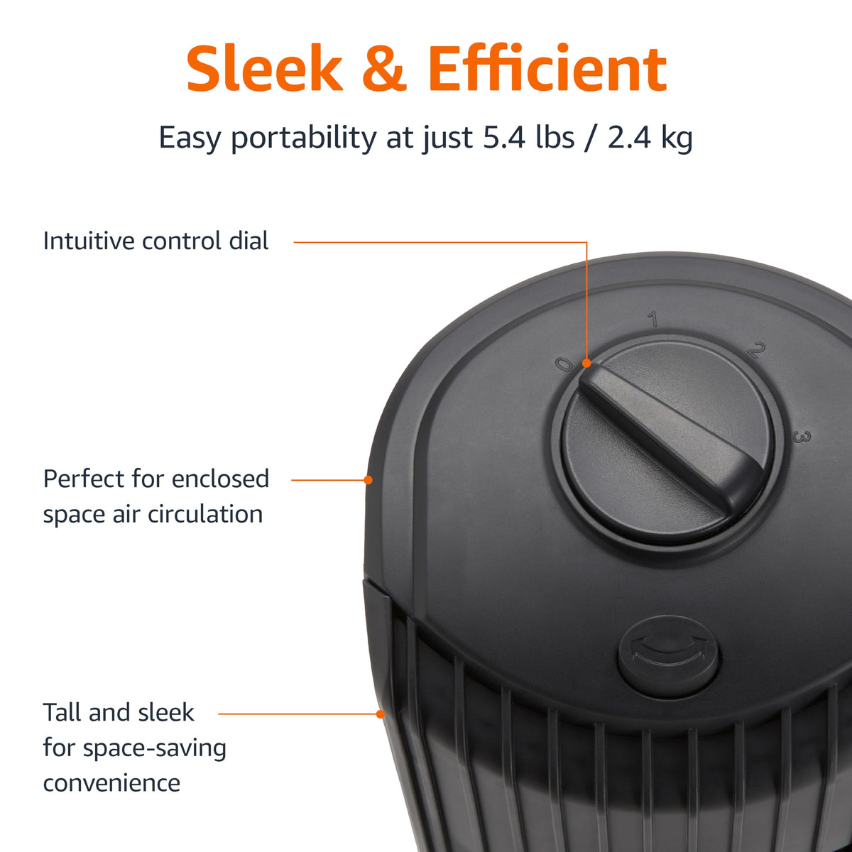 Amazon Basics 28" 60-Degree Oscillating Tower Fan with Powerful Airflow for Bedroom, Living Room, Office, 3 Speeds, Mechanical Control, Air Circulator, 35W, 27.8"H x 9.4"D x 9.4"W, Black