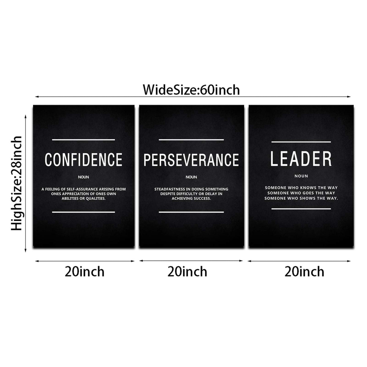 KAWAHONE Large Motivation Posters for Office, Inspiration Leader Confidence Perseverance Quotes Success Canvas Wall Art Framed Positive Sayings Wall Hanging for Home Office Workplace -20''x 28''x 3PCS