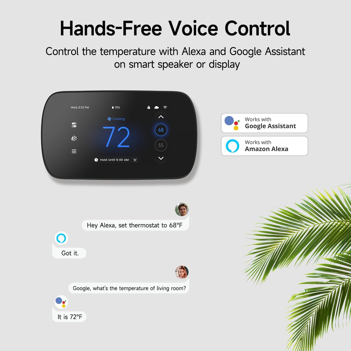 Smart Thermostats for Home, WiFi Thermostats 4.3 Inches Touch Screen Compatible with Alexa and Google Assistant, 7day x 8period Programmable Control Programmable, C-Wire Required