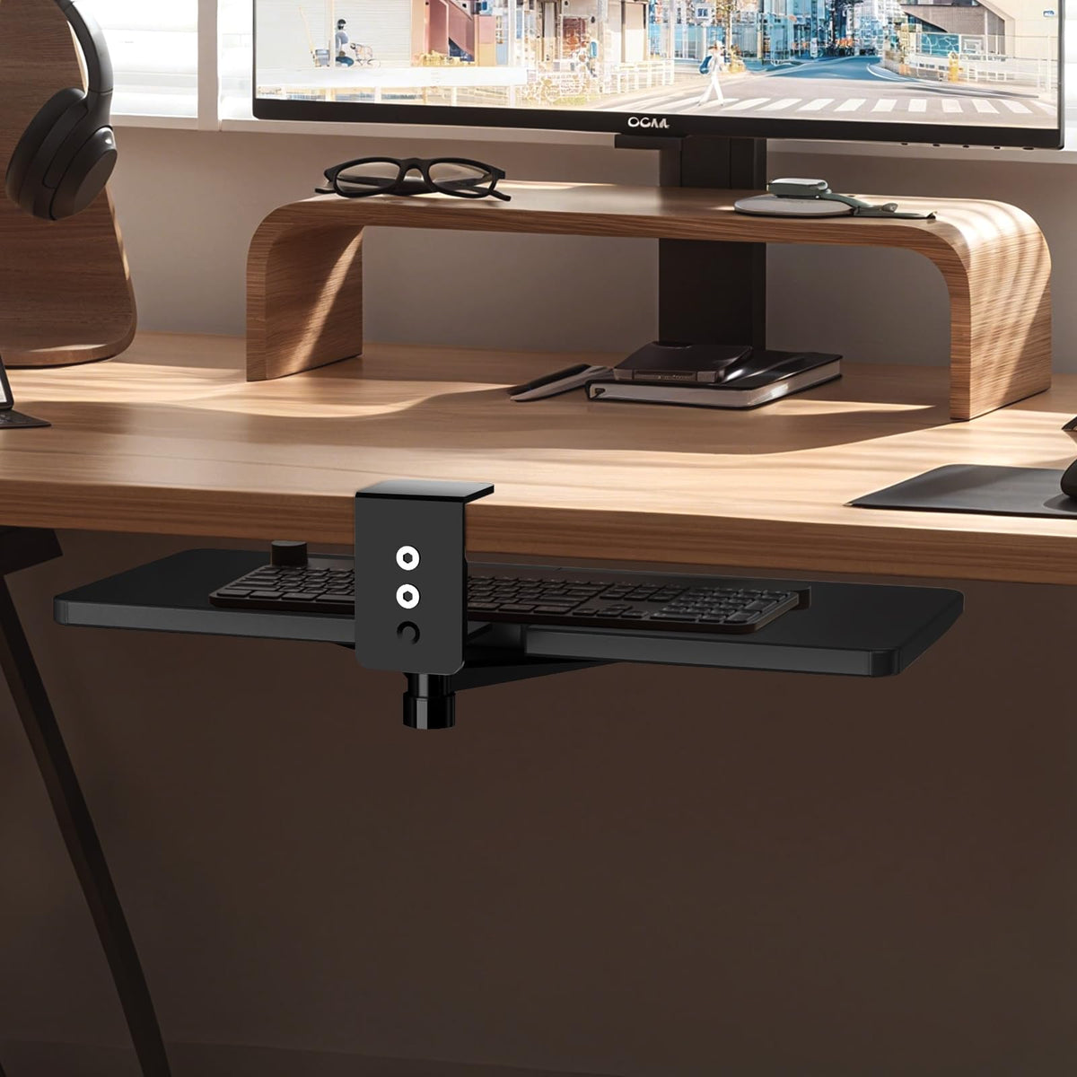Large Under Desk Rotatable Computer Keyboard and Mouse Tray, Extra Sturdy Desk Swivel Clamp, Ergonomic Keyboard & Mouse Tray for Typing in Home, Office Work, 23 x 10 Inch