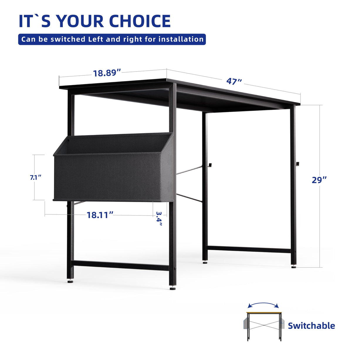 Pamray 47 Inch Computer Desk for Small Spaces with Storage Bag, Home Office Work Desk with Headphone Hook, Small Office Desk Study Writing Table