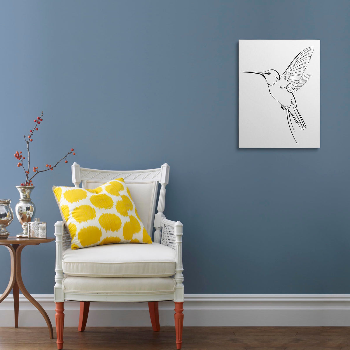 Black and White Hummingbird Line Drawing Canvas Wall Art Framed Print, Minimalist Bird in Flight Poster, Modern Simple Nature Decor for Living Room Bedroom Office Nursery, 12x16 Inches