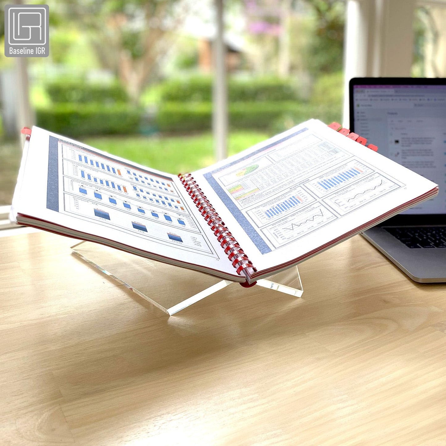 Baseline IGR Large Clear Acrylic Book Stand, 12.5" x 9.5" x 5.5”, Acrylic Book Holder, Open Bookstand for Display and Reading Cookbooks, Art Books, Bibles, Magazines - Home and Office