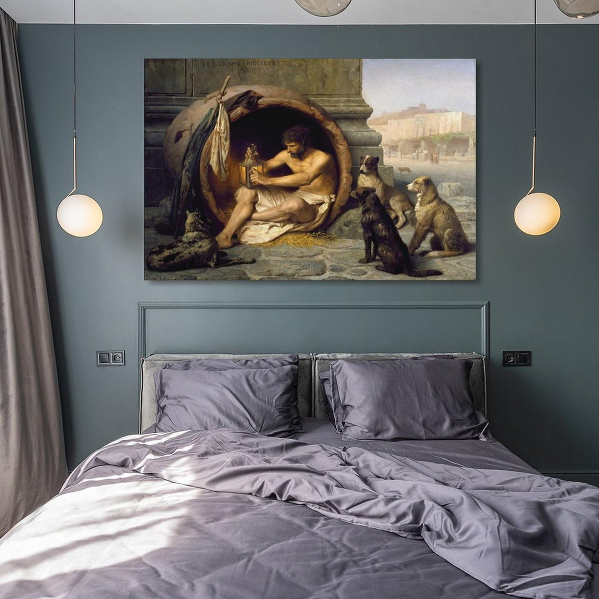Diogenes Greek Philosopher With Dogs Lantern Scene Canvas Printing Wall Art Prints Wall Decor Posters Classical Painting Scandinavian Bohemian for Living Room Bedroom Office 16x24inch(40x60cm)