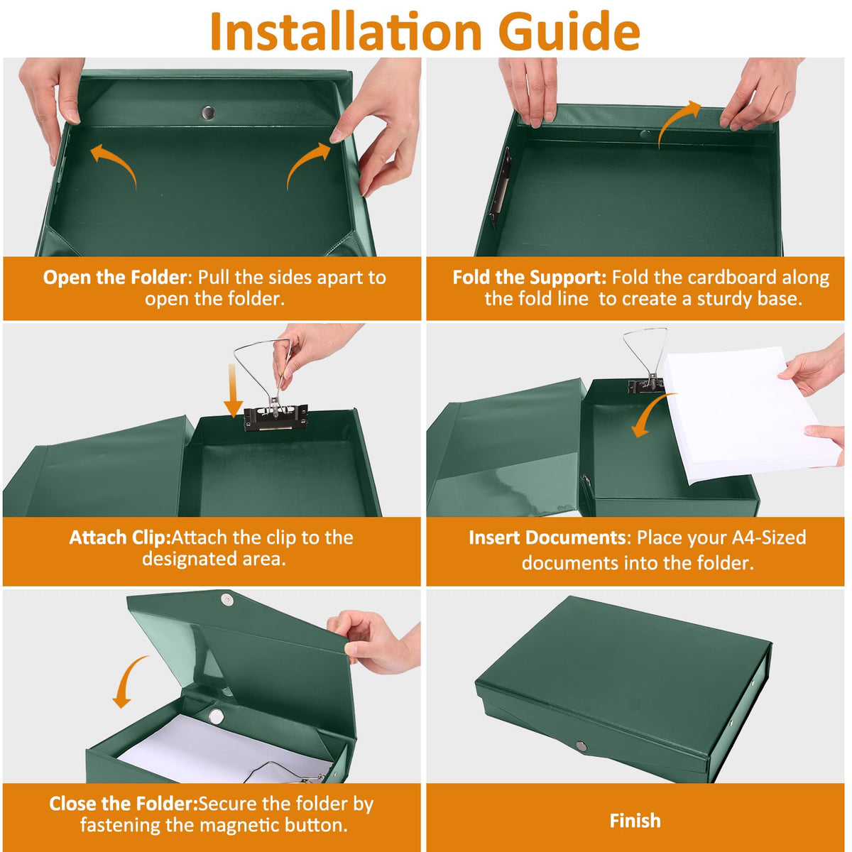 HUA JIE A4 Storage File Boxes Plastic Archives Cases with Clip, PVC File Folder Organizer Document Storage Filing Box for Office,32.5×6.5×24 cm, Green(Pack of 6)