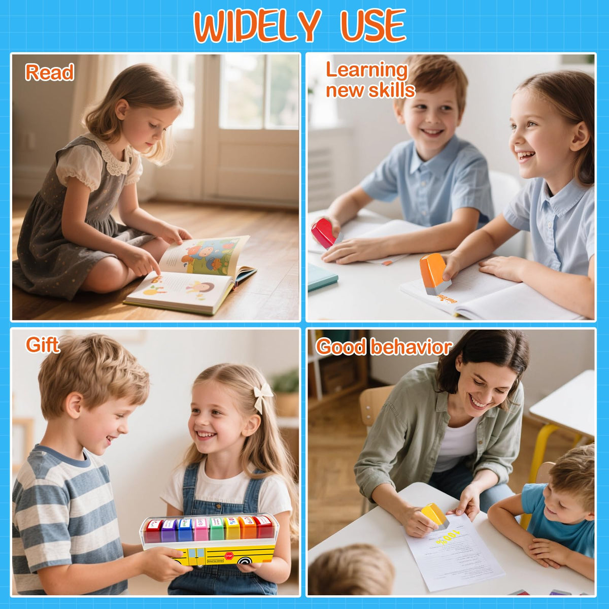 Teacher Stamps for Grading Classroom, New Teacher Appreciation Gifts, Self-Inking Motivation Great Job Parent Signature Stamp for Homework Must Haves, Teacher Supplies (8 pcs)