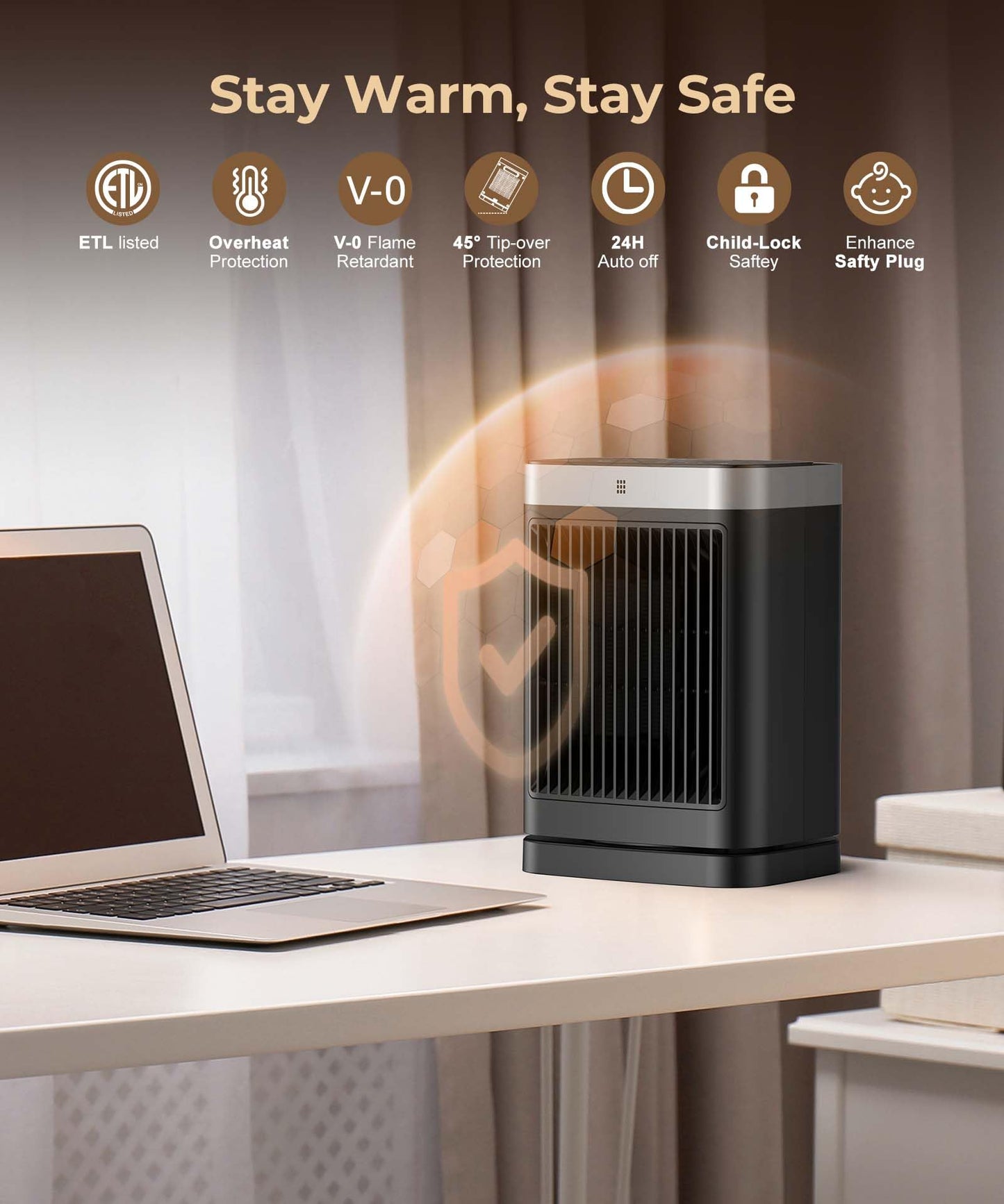 Abolee Space Heaters with Motion Sensor,Portable Heaters for Indoor Use,Electric Small Heaters for Large Room Bedroom Office Garage Desk,1500W Ceramic Heating with Remote,Oscillating,Timer,Thermosta