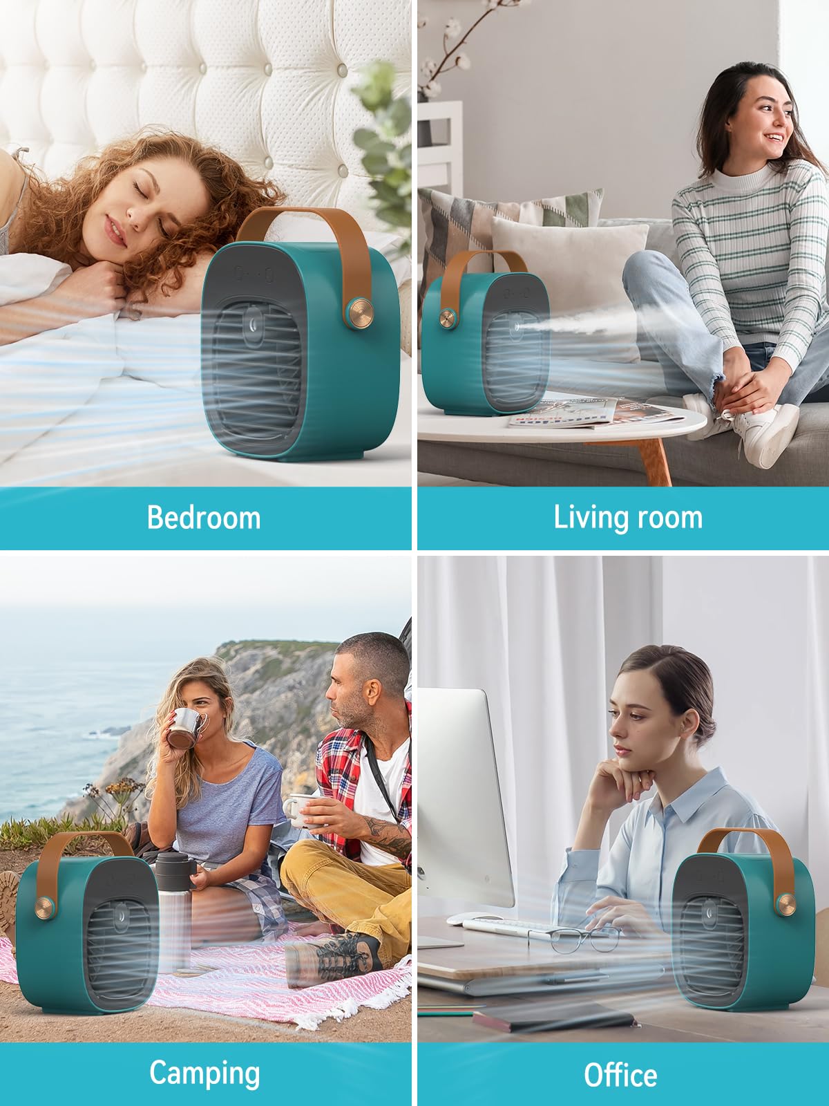Portable Air Conditioner -5200mAh Rechargeable Personal Air Cooler, Green Mini Air Conditioner with 3 Speeds, Quiet Desk Cooling Fan for Home, Bedroom, Travel, Office, Outdoor, Indoor