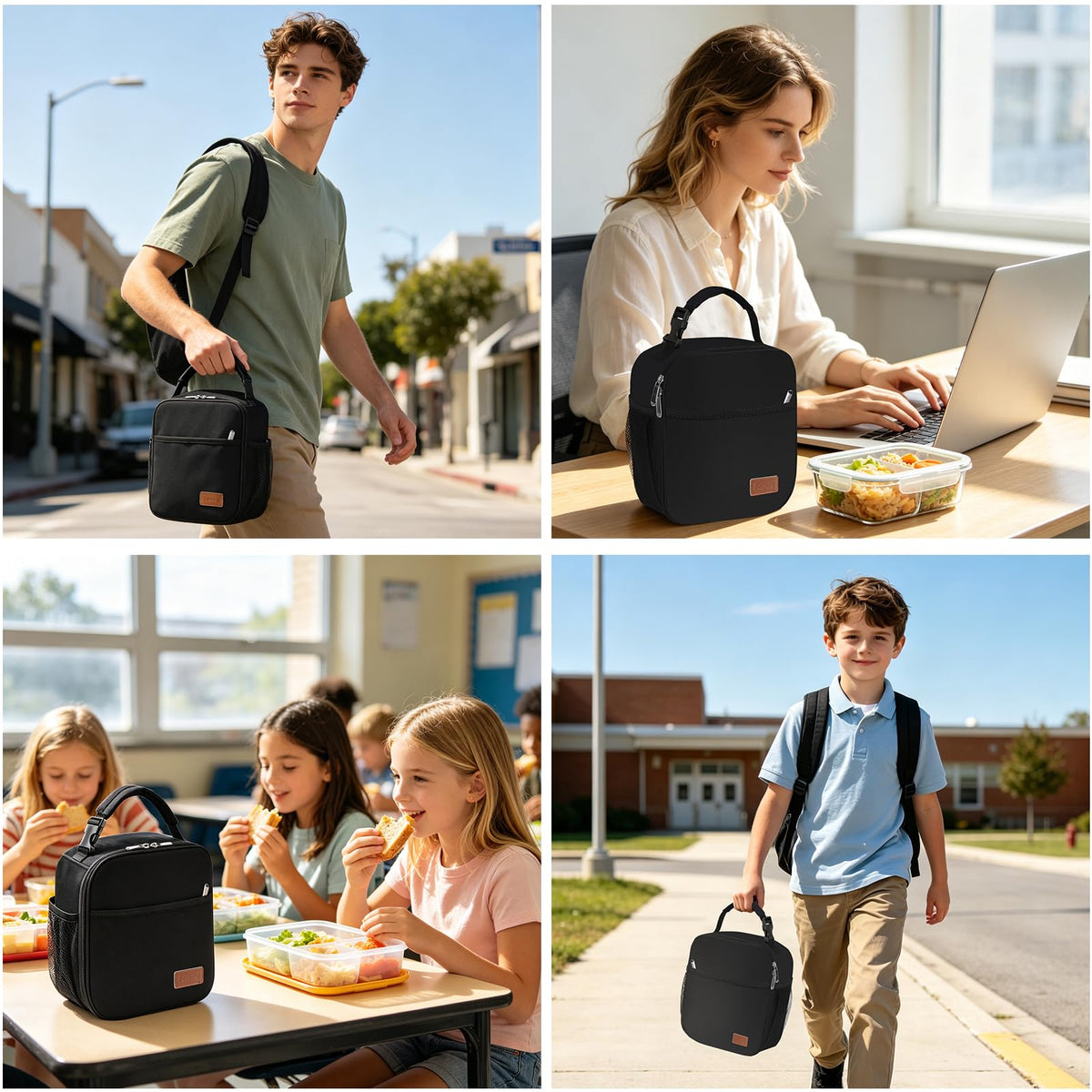 Femuar Lunch Box for Men Women Adults, Small Lunchbox for Work Picnic - Reusable Lunch bag Portable Lunch tote, Black
