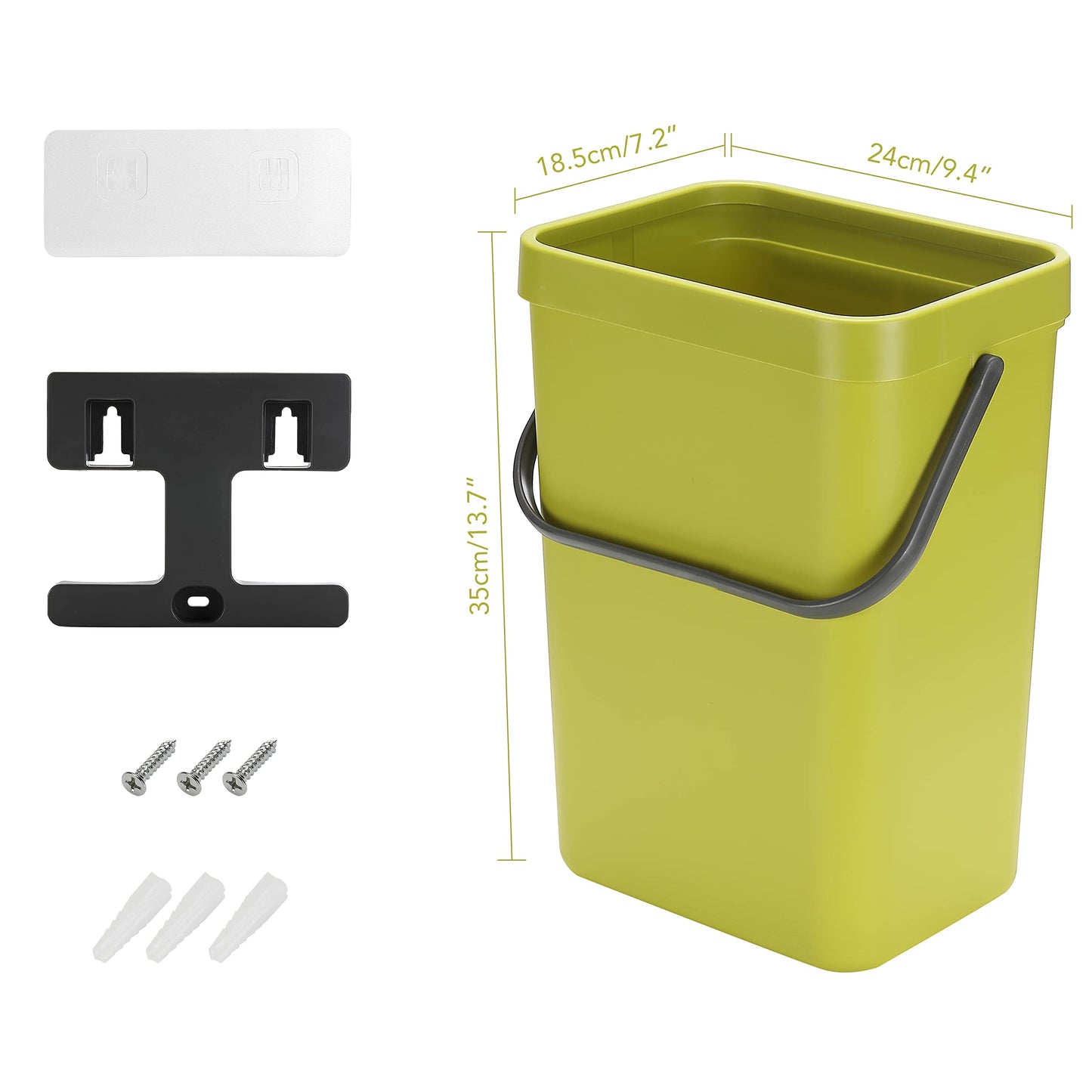 stonespace Small Trash Can with Lid,Mountable Indoor Compost Bucket, Hanging Trash Can with Lid for Cupboard/Bathroom/Bedroom/Office/Camping, 3.2 Gallon/12L Green