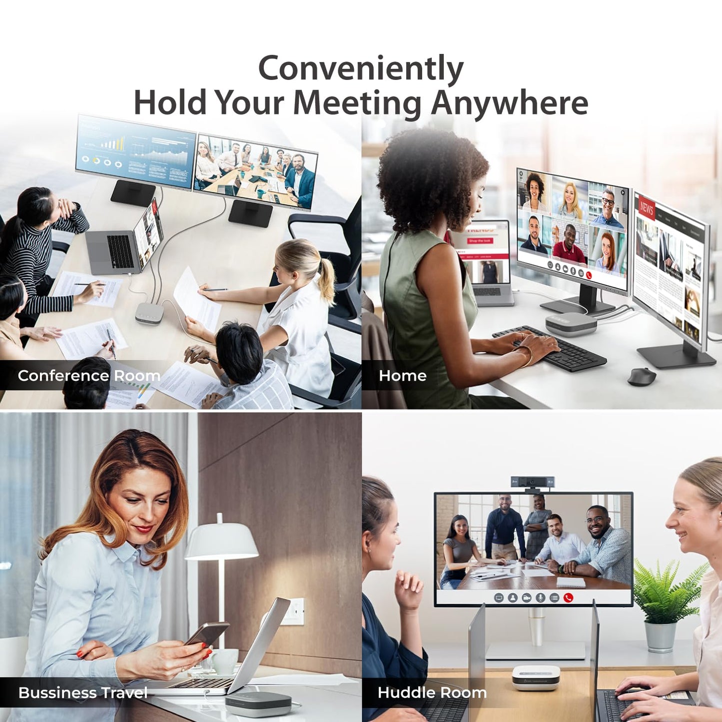 j5create USB-C Dual 4K Speakerphone Dock Pro, Dual 4K HDMI Audio Dock for Video Conference, USB-A x 2, USB-C, Gigabit ethernet, Pass-Through Charging - Works with Teams, Zoom (JCDS337)