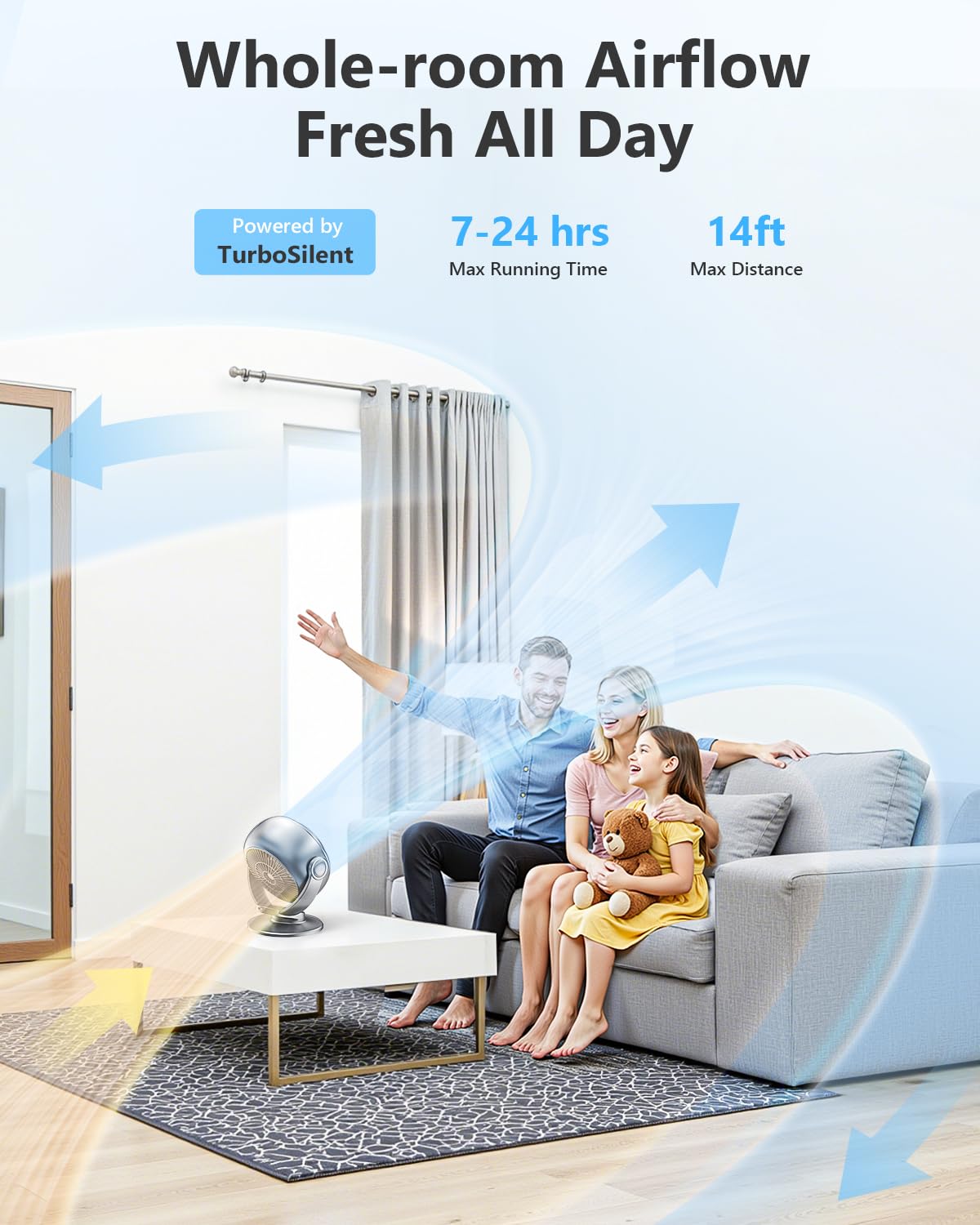 AGEYOU Desk Fan for Office, 90°Oscillating Fan with 6000mAh Rechargeable, 10 Speeds 4H Timer 270°Tilt Adjustment, 28dB Ultra-Quiet Portable Personal Table Fans, Gifts for Christmas Women Men Home