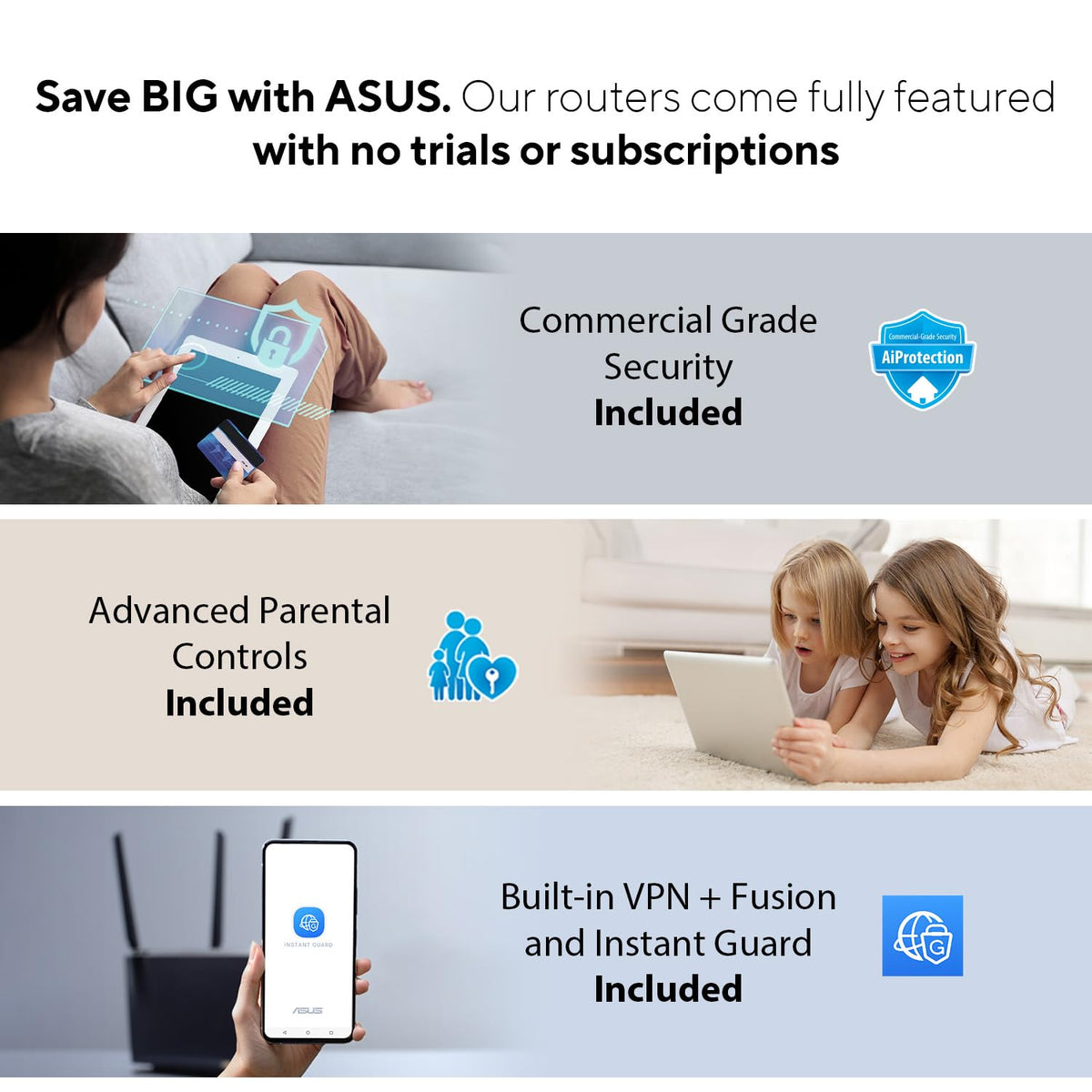 ASUS RT-BE86U BE6800 Dual-Band WiFi 7 Router, Supports 4096-QAM, MLO, AI WAN Detection, AiMesh, Subscription-Free Network Security, and Comprehensive VPN Features, Guest Network Pro, Gaming