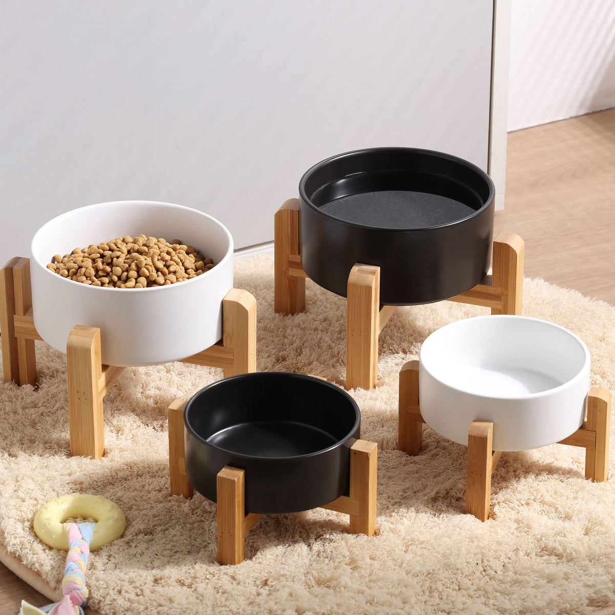 Petygooing White Elevated/Raised Ceramic Dog Bowl for Small Breeds, Dog Food Water Dish with Stand,Pet Feeding Bowl with Anti Slip Rubber for Cats and Small Dogs Puppy 13.5 OZ (5.1In / 1.7 Cups