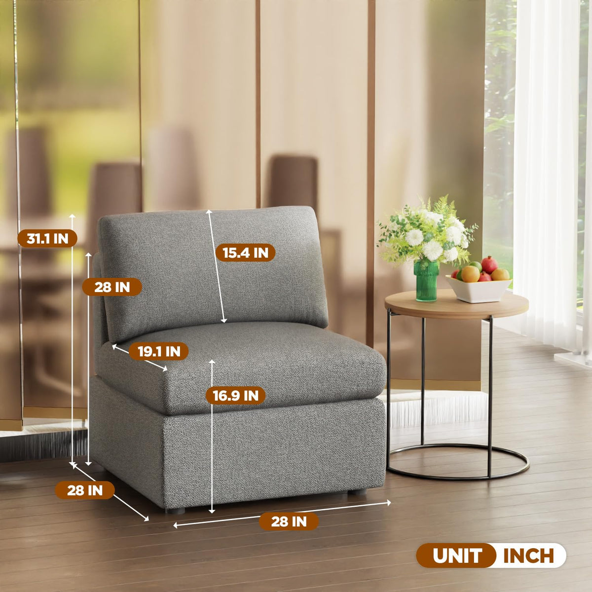 FDW Sofa Couch 1-Deep Seat Convertible Modular Sectional Sofa Couch for Living Room Bedroom Home Office,Gray