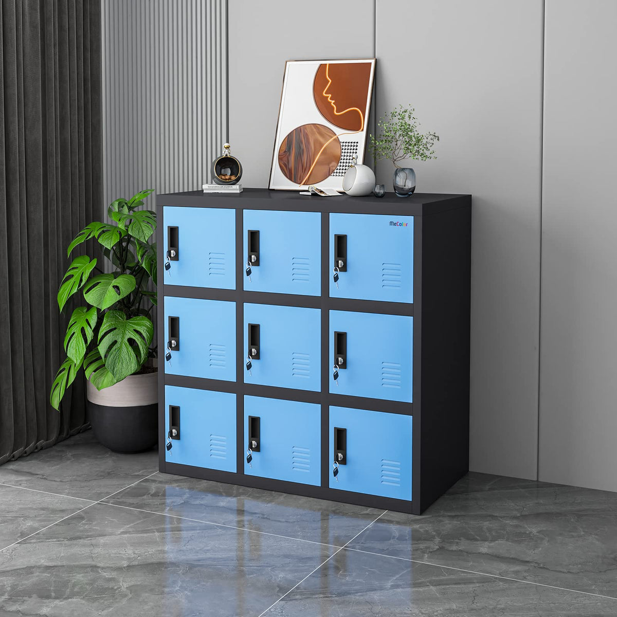 MECOLOR Metal Kids Locker for Girls Bedroom and Playroom Storage for Clothes,Bags,Toys and Book (Blue, 9D)