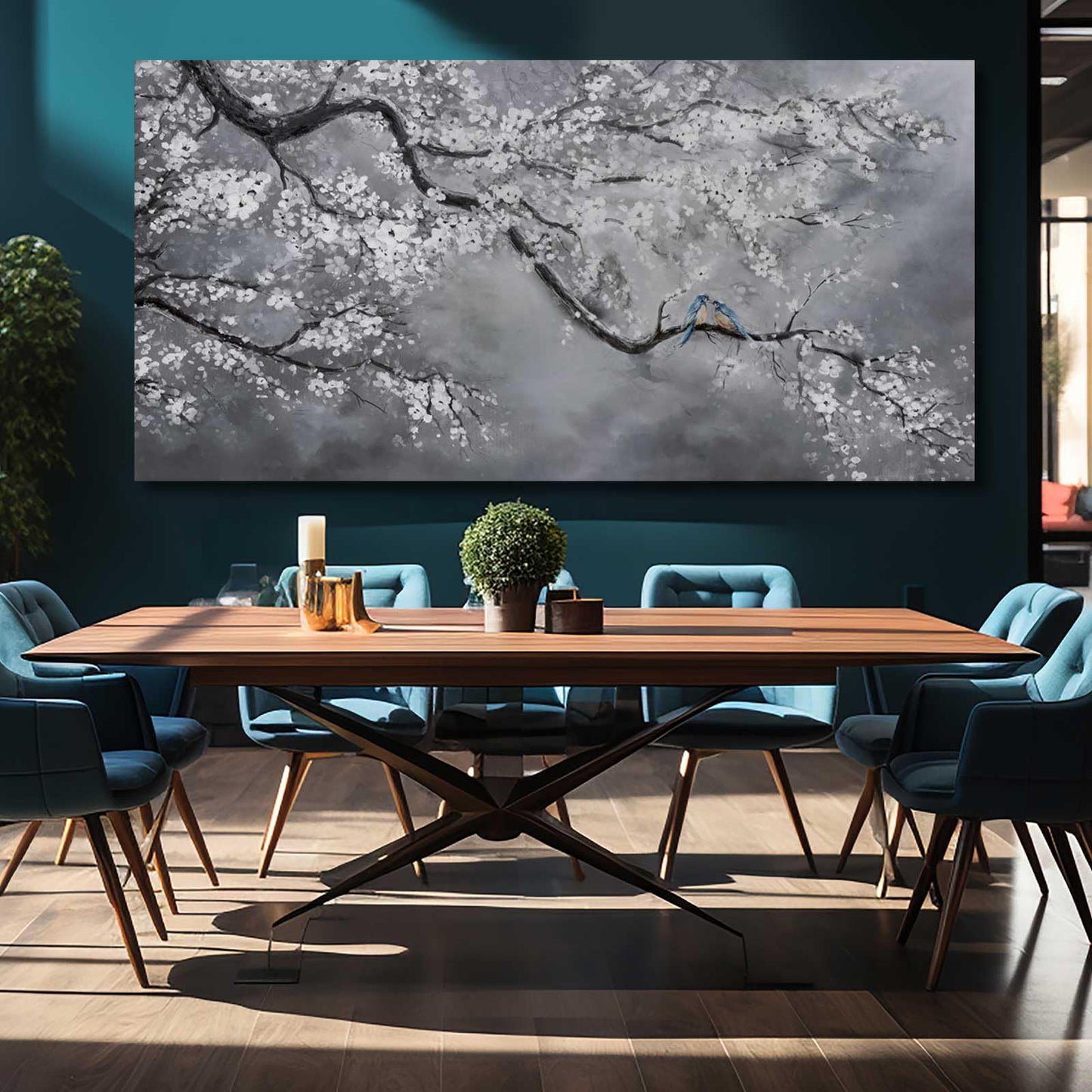 Artexist Canvas Wall Art/Grey Wall Decor 29"x58"/ Plum Blossom Oil Paintings/Large Artwork Wall for Living Room Bedroom Office Kitchen Home Decoration